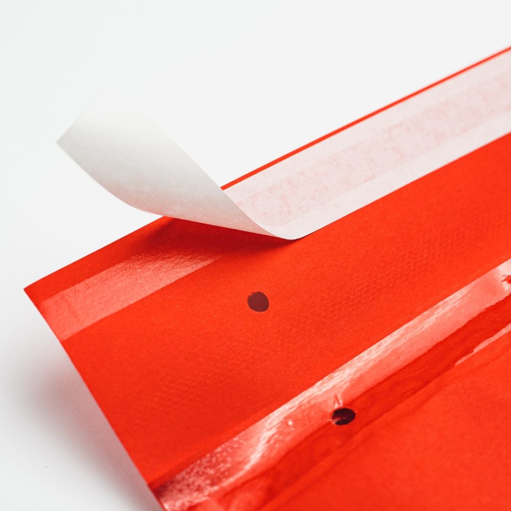 Red bubble envelope with flap
